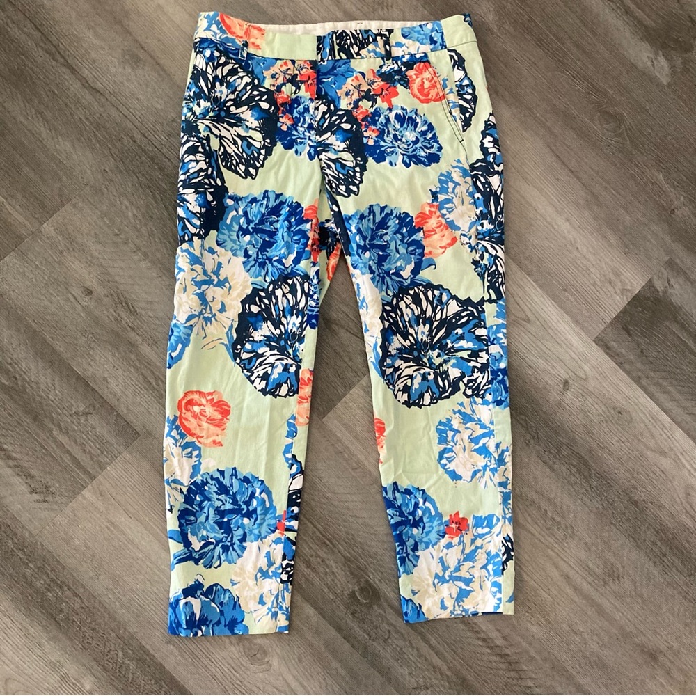 J. Crew mint green floral cropped pants